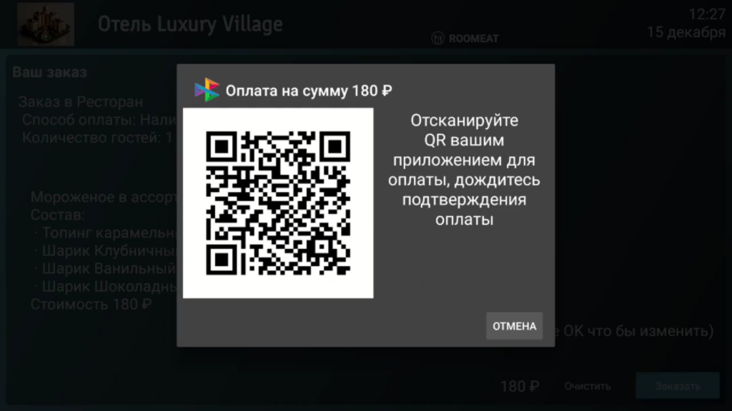 Netarium.tv RoomEat. Оплата по QR-коду